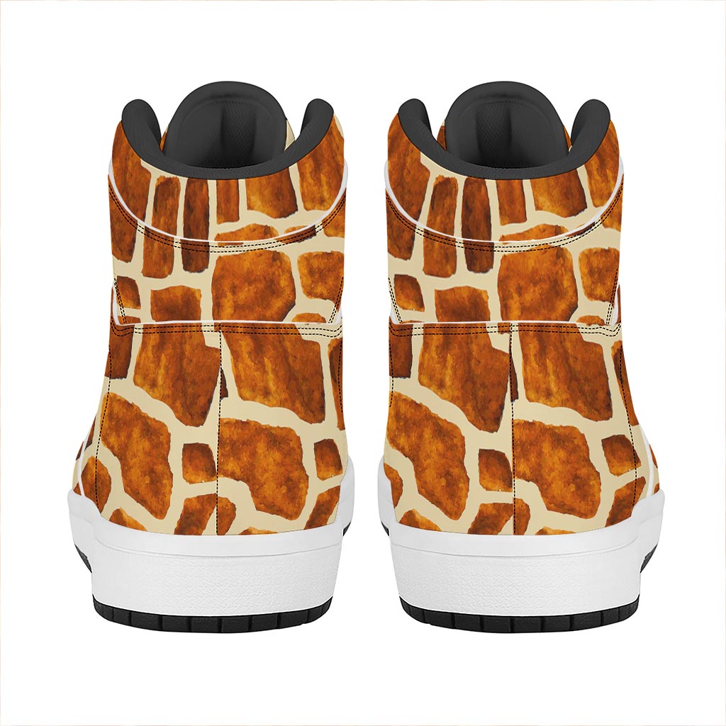 Brown Watercolor Giraffe Pattern Print High Top Leather Sneakers