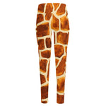 Brown Watercolor Giraffe Pattern Print High-Waisted Pocket Leggings