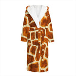 Brown Watercolor Giraffe Pattern Print Hooded Bathrobe