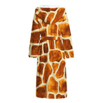 Brown Watercolor Giraffe Pattern Print Hooded Bathrobe