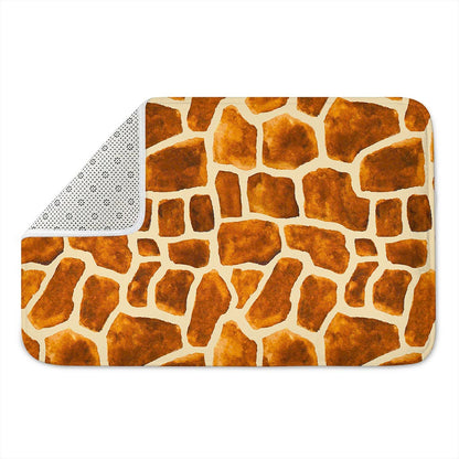 Brown Watercolor Giraffe Pattern Print Indoor Door Mat