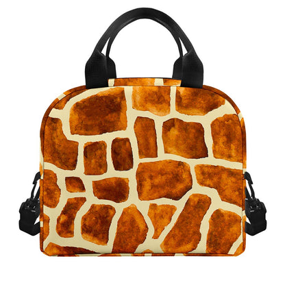 Brown Watercolor Giraffe Pattern Print Insulated Lunch Bag