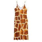 Brown Watercolor Giraffe Pattern Print Jersey Midi Cami Dress
