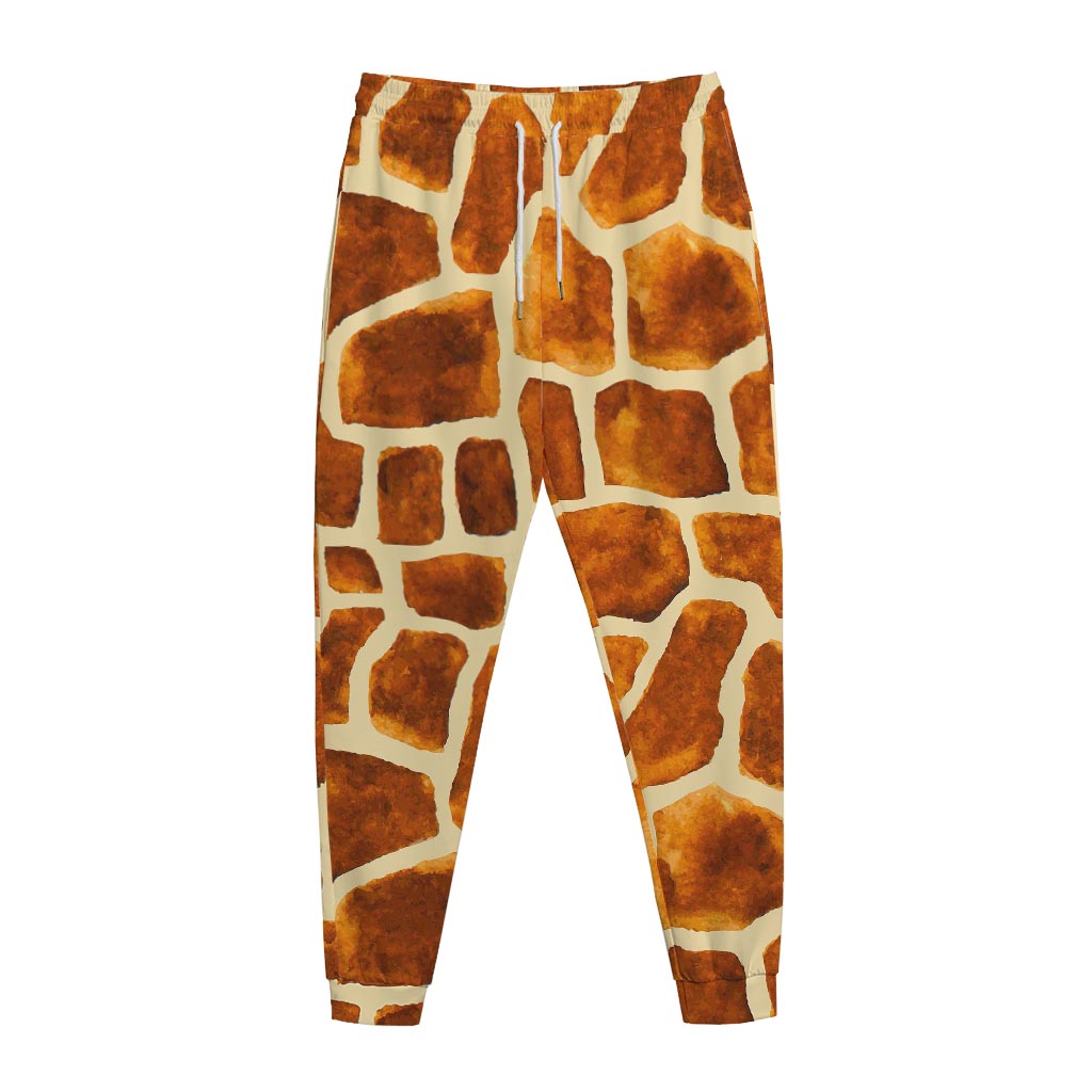 Brown Watercolor Giraffe Pattern Print Jogger Pants