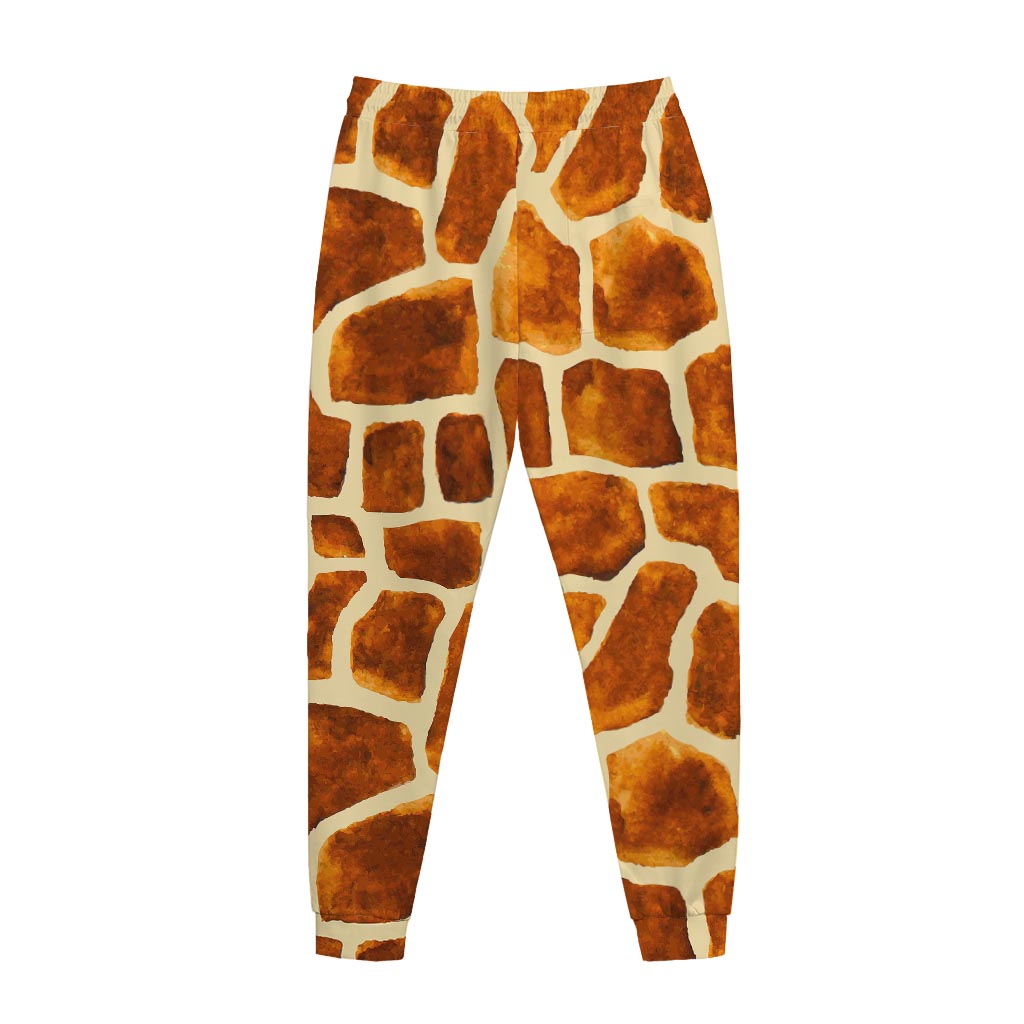 Brown Watercolor Giraffe Pattern Print Jogger Pants