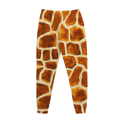 Brown Watercolor Giraffe Pattern Print Jogger Pants