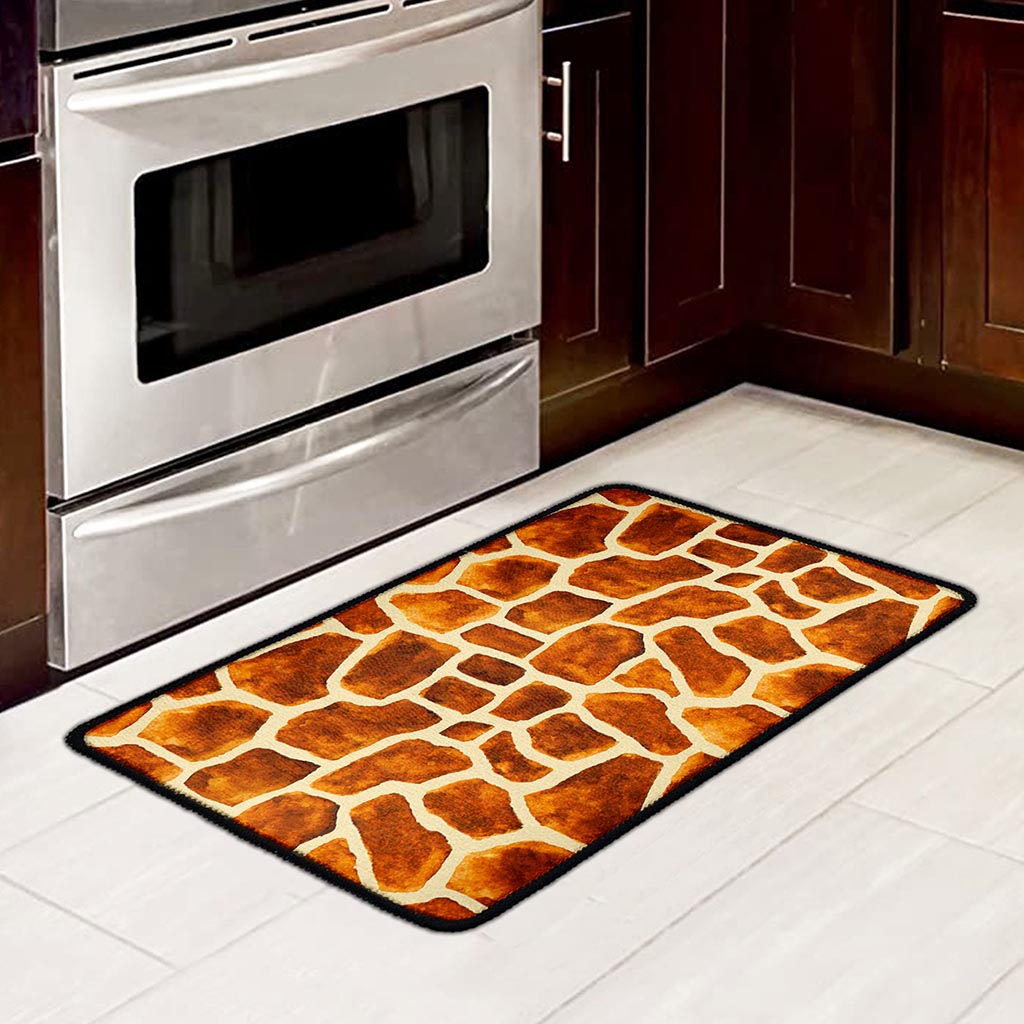 Brown Watercolor Giraffe Pattern Print Kitchen Mat