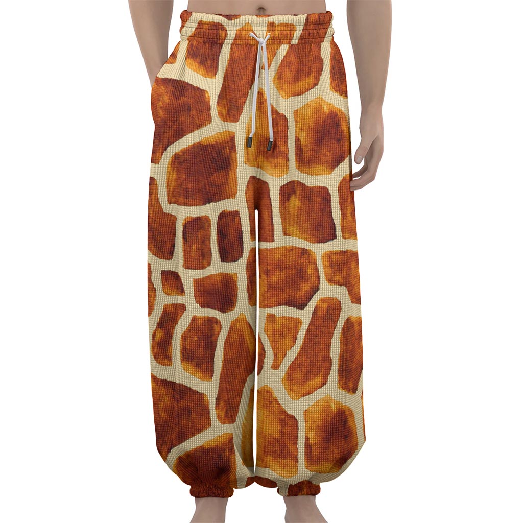Brown Watercolor Giraffe Pattern Print Lantern Pants