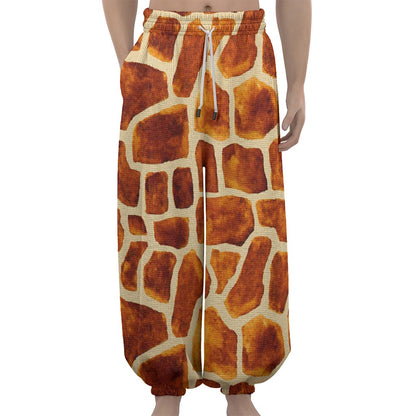 Brown Watercolor Giraffe Pattern Print Lantern Pants