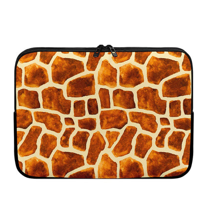 Brown Watercolor Giraffe Pattern Print Laptop Sleeve