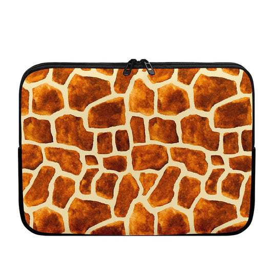 Brown Watercolor Giraffe Pattern Print Laptop Sleeve