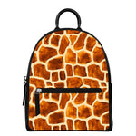 Brown Watercolor Giraffe Pattern Print Leather Backpack
