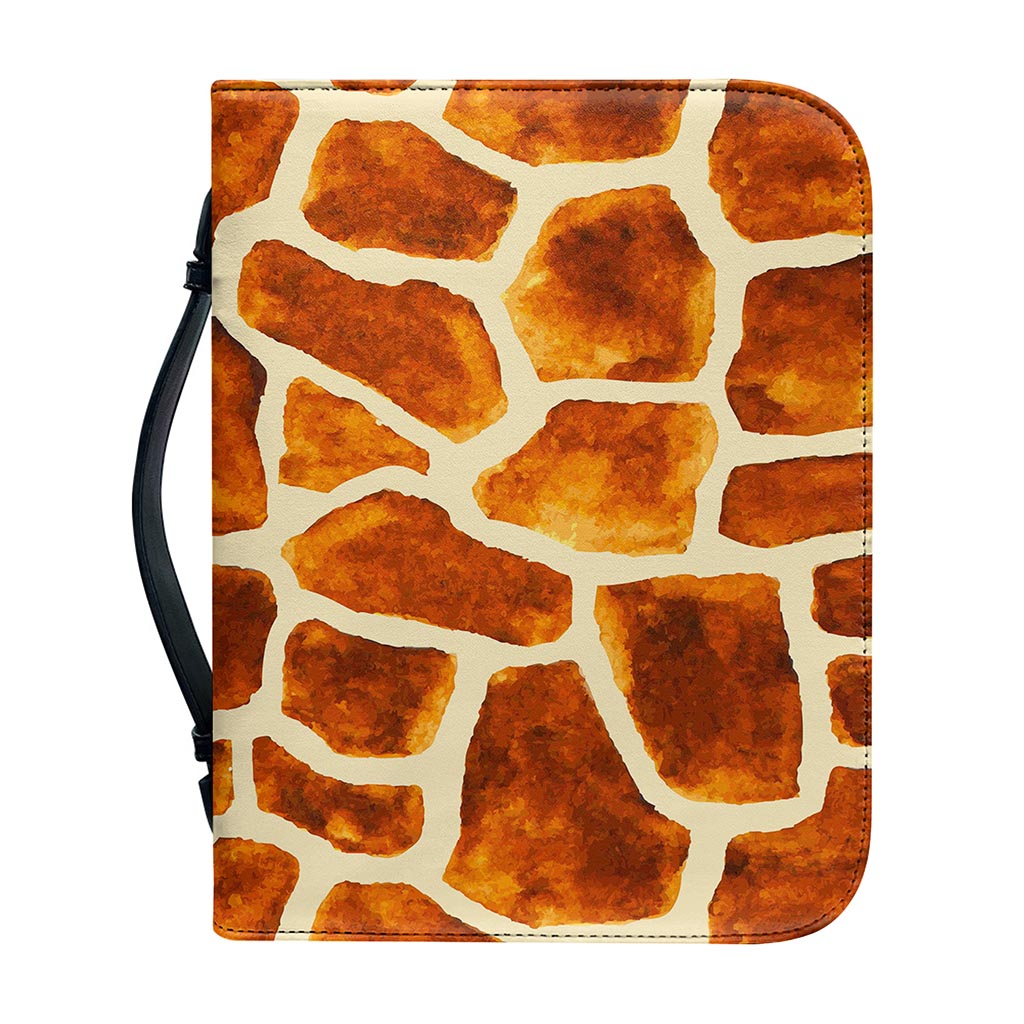 Brown Watercolor Giraffe Pattern Print Leather Bible Cover