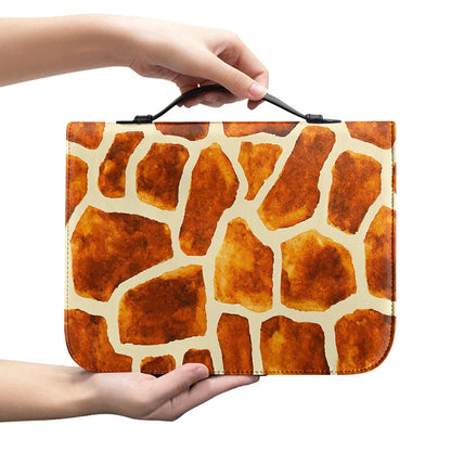 Brown Watercolor Giraffe Pattern Print Leather Bible Cover