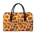 Brown Watercolor Giraffe Pattern Print Leather Duffle Bag