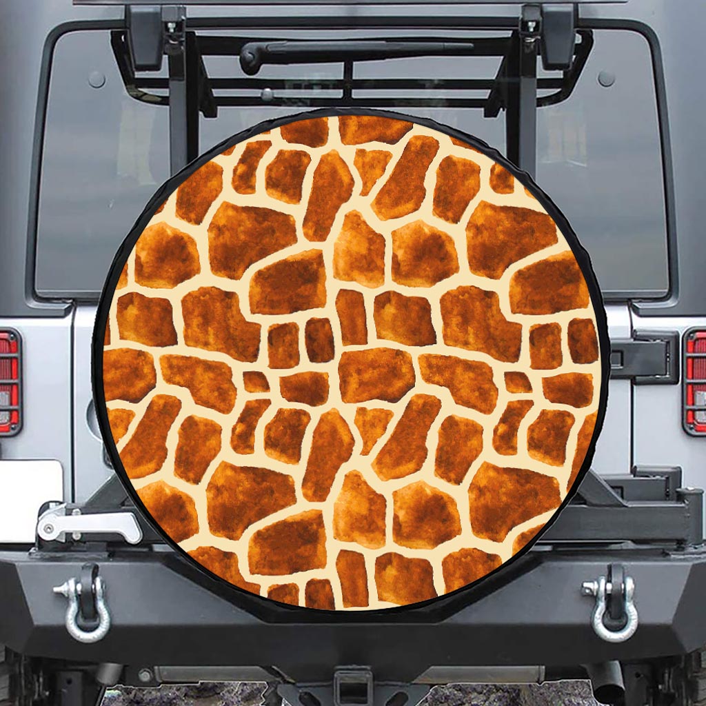 Brown Watercolor Giraffe Pattern Print Leather Spare Tire Cover