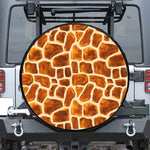 Brown Watercolor Giraffe Pattern Print Leather Spare Tire Cover