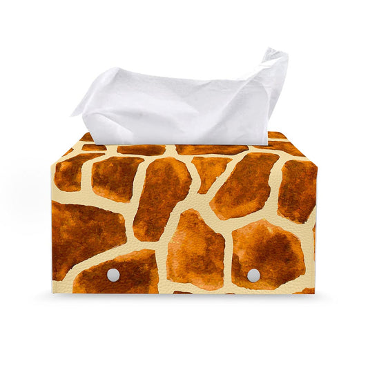 Brown Watercolor Giraffe Pattern Print Leather Tissue Box Cover