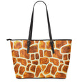 Brown Watercolor Giraffe Pattern Print Leather Tote Bag With Zipper
