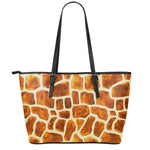 Brown Watercolor Giraffe Pattern Print Leather Tote Bag