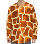 Brown Watercolor Giraffe Pattern Print Long Sleeve Baseball Jersey
