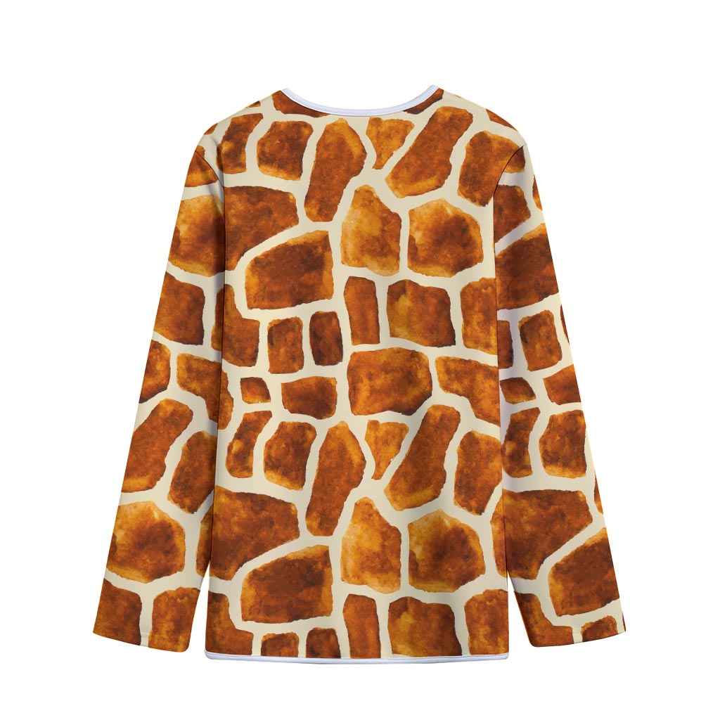 Brown Watercolor Giraffe Pattern Print Long Sleeve Short Coat
