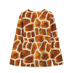 Brown Watercolor Giraffe Pattern Print Long Sleeve Short Coat