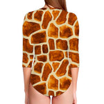 Brown Watercolor Giraffe Pattern Print Long Sleeve Swimsuit