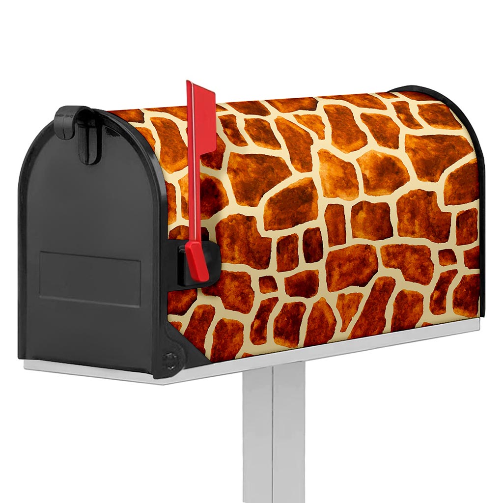 Brown Watercolor Giraffe Pattern Print Mailbox Cover
