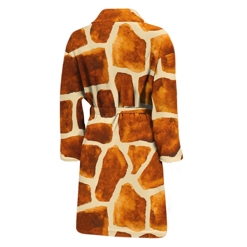 Brown Watercolor Giraffe Pattern Print Men's Bathrobe