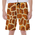 Brown Watercolor Giraffe Pattern Print Men's Beach Shorts