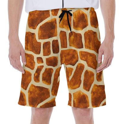 Brown Watercolor Giraffe Pattern Print Men's Beach Shorts