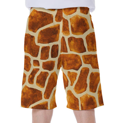 Brown Watercolor Giraffe Pattern Print Men's Beach Shorts