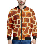 Brown Watercolor Giraffe Pattern Print Men's Bomber Jacket