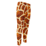 Brown Watercolor Giraffe Pattern Print Men's Compression Pants