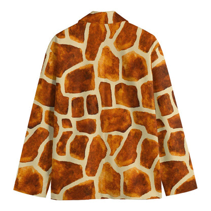 Brown Watercolor Giraffe Pattern Print Men's Cotton Blazer