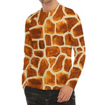 Brown Watercolor Giraffe Pattern Print Men's Long Sleeve Rash Guard
