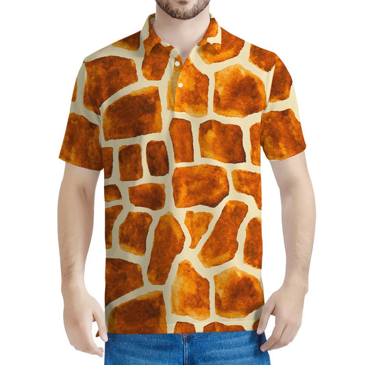 Brown Watercolor Giraffe Pattern Print Men's Polo Shirt