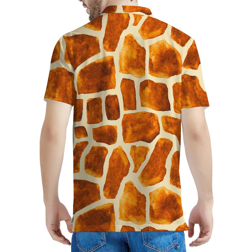 Brown Watercolor Giraffe Pattern Print Men's Polo Shirt