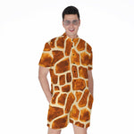 Brown Watercolor Giraffe Pattern Print Men's Rompers