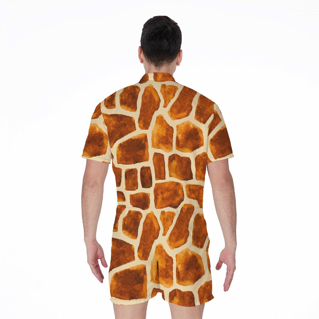Brown Watercolor Giraffe Pattern Print Men's Rompers
