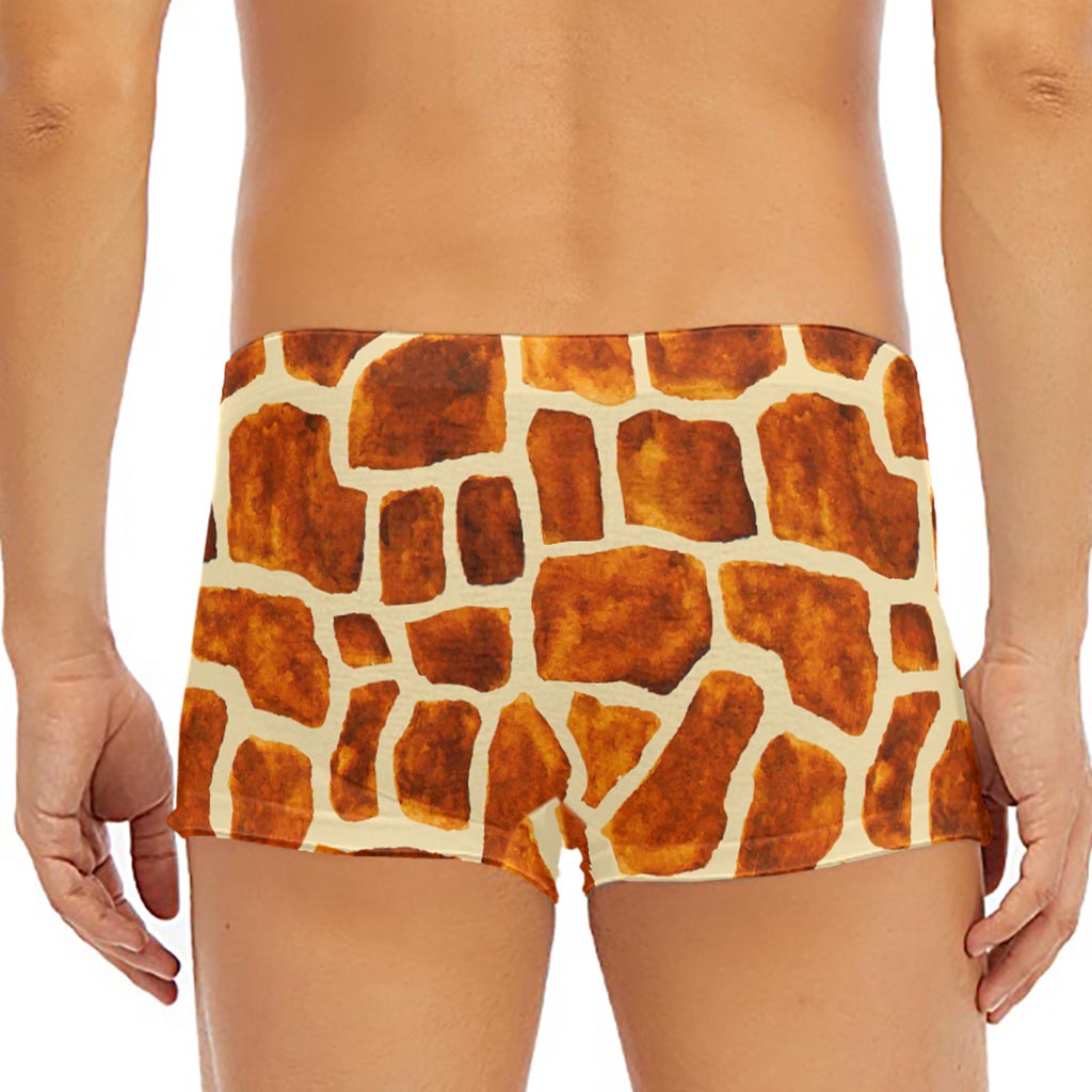 Brown Watercolor Giraffe Pattern Print Men's Short Boxer Briefs