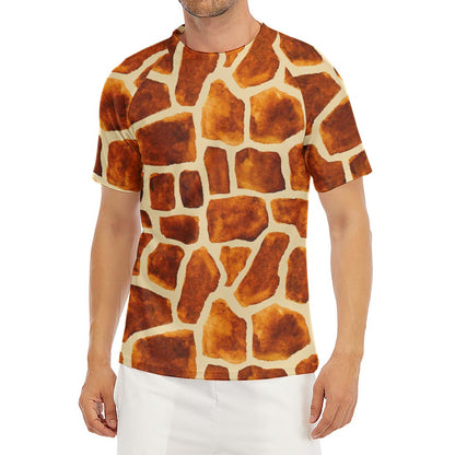 Brown Watercolor Giraffe Pattern Print Men's Short Sleeve Rash Guard