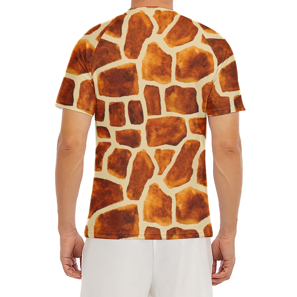 Brown Watercolor Giraffe Pattern Print Men's Short Sleeve Rash Guard