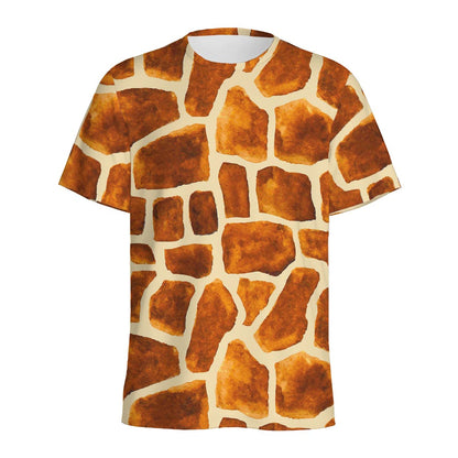 Brown Watercolor Giraffe Pattern Print Men's Sports T-Shirt