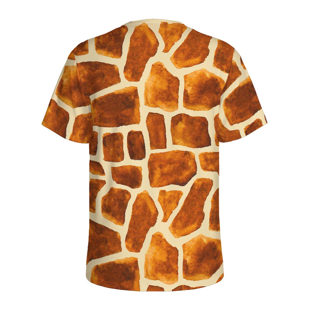Brown Watercolor Giraffe Pattern Print Men's Sports T-Shirt