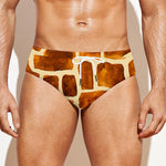 Brown Watercolor Giraffe Pattern Print Men's Swim Briefs