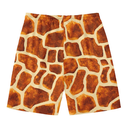 Brown Watercolor Giraffe Pattern Print Men's Swim Trunks