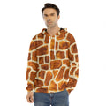 Brown Watercolor Giraffe Pattern Print Men's Velvet Pullover Hoodie