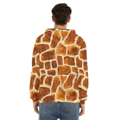 Brown Watercolor Giraffe Pattern Print Men's Velvet Pullover Hoodie